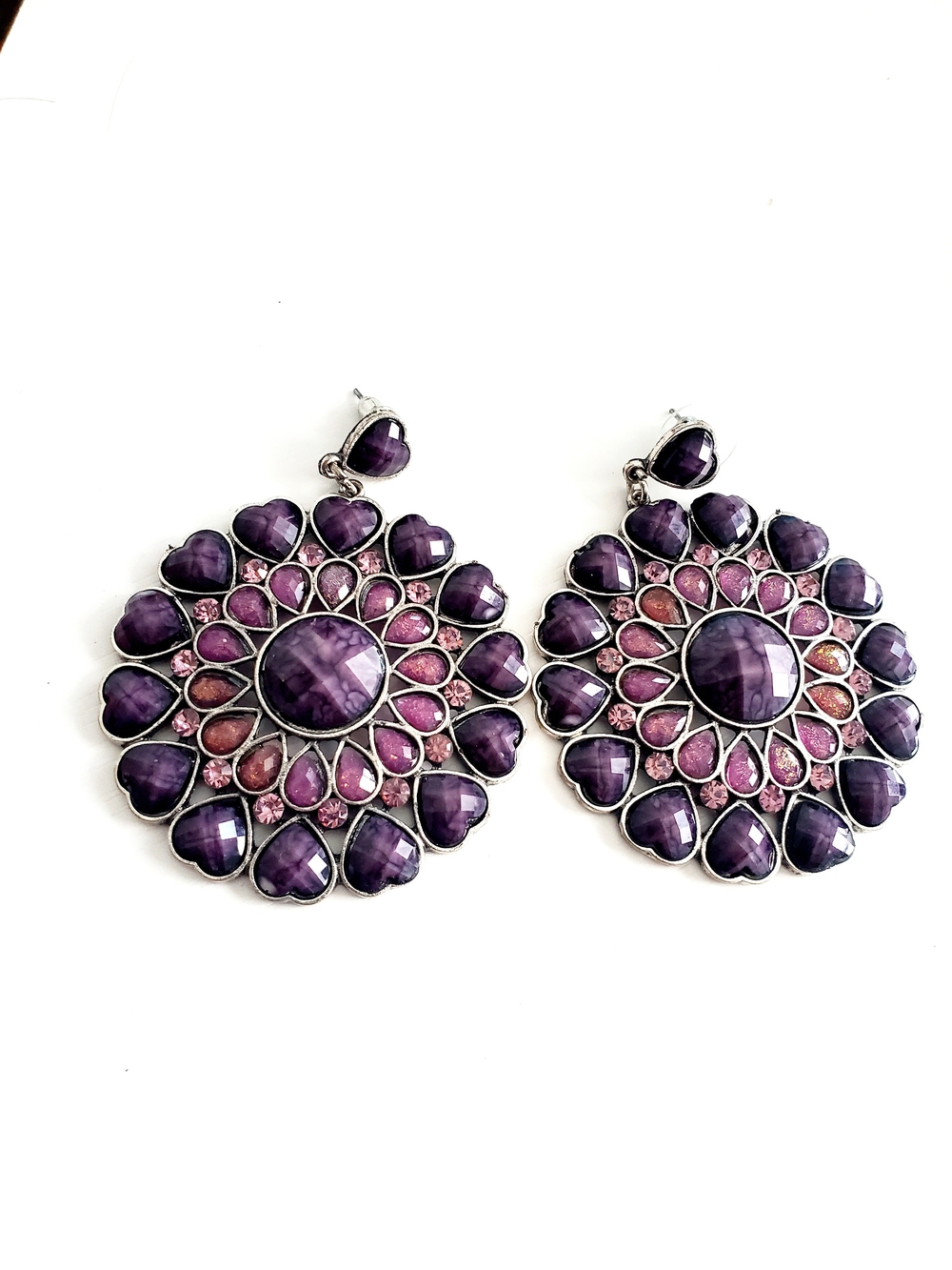 Purple Heart Statement Drop Earrings